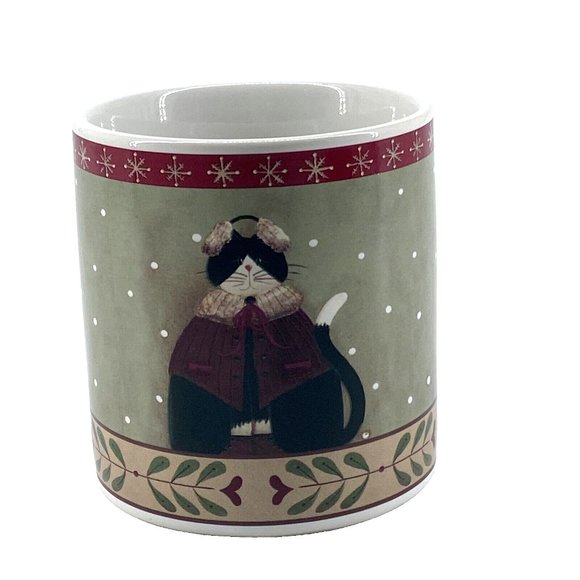 Oneida Christmas Mug Cats Holiday Stoneware Fiddlestix Microwave Dishwasher Safe - Picture 3 of 8